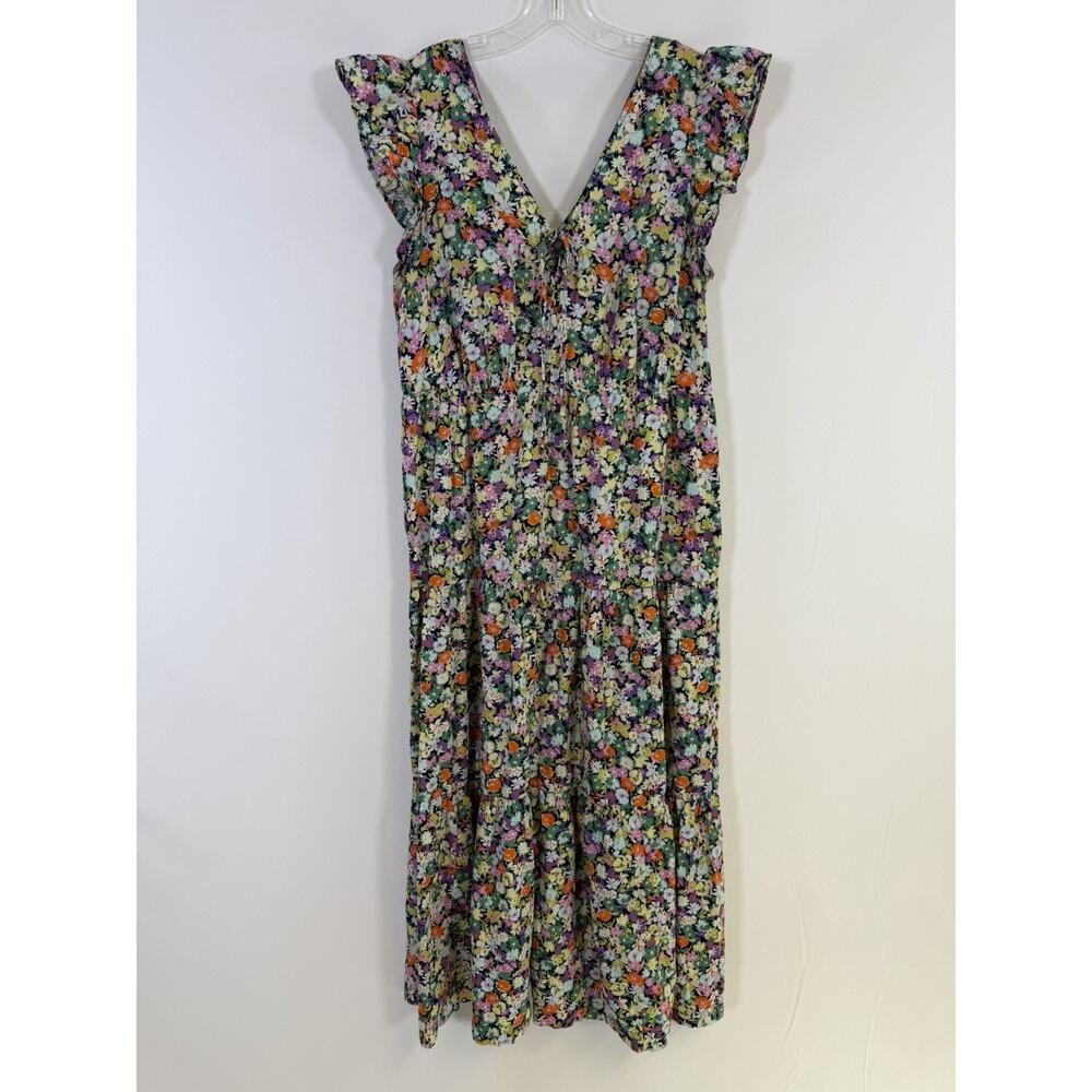 Gap Cotton Maxi Dress Colorful Floral Keyhole Tie Front Women’s L Cottagecore - Picture 4 of 13